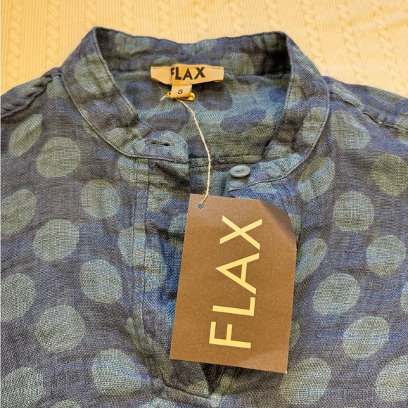 NWT FLAX Designs Linen Shirt Spartan Pullover OCEAN DOT L - Picture 7 of 12